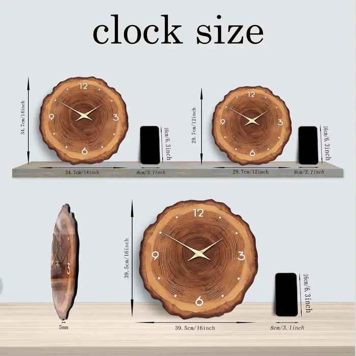 Horloge Murale Silays euse avec Anneau en Bois Massif, Modèle de Texture, Pointeur, Section Plate, 1