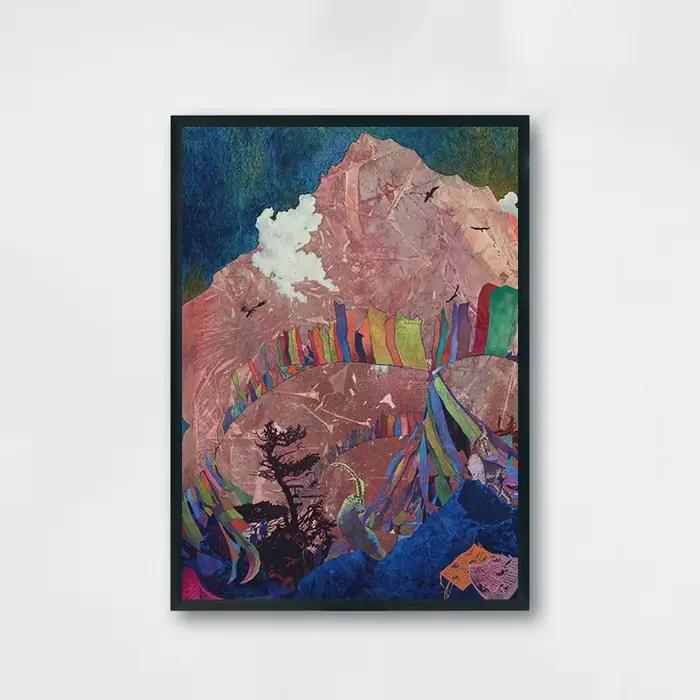 Affiche d'artiste abstrait moderne Aaron Morse, Collage de fantaisie, imprimés étranges, peinture su