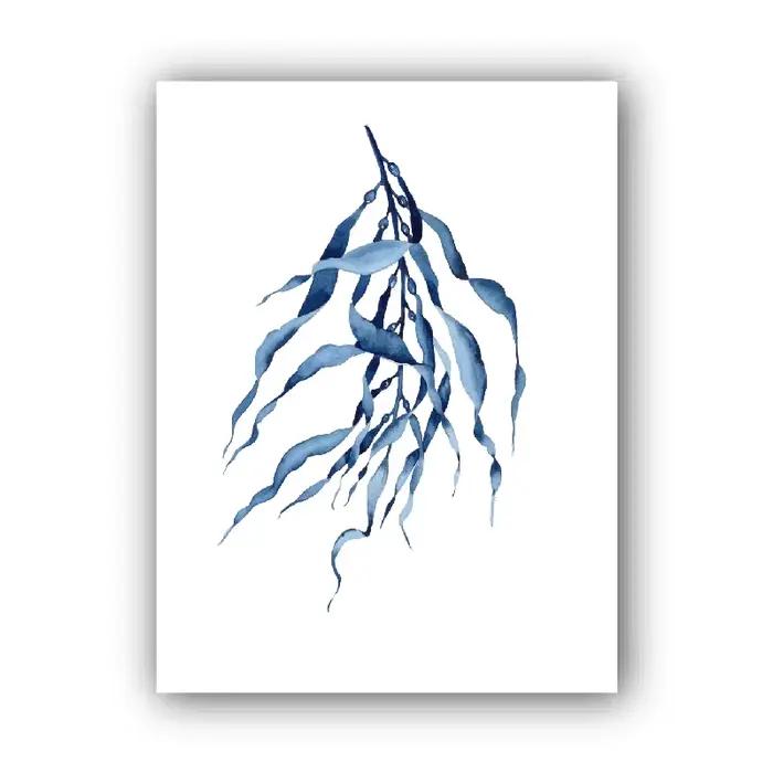 2026 Impression artistique aquarelle Corail bleu, Affiche algues bleues, Art mural côtier, Peinture 
