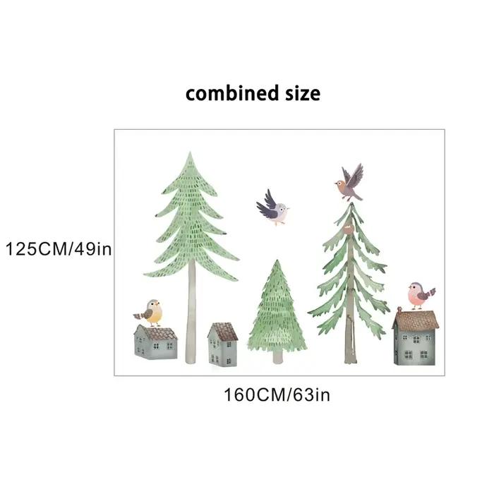 Grands autocollants muraux d'arbre de forêt fraîche, papier auto-adhésif, décoration de chambre à co