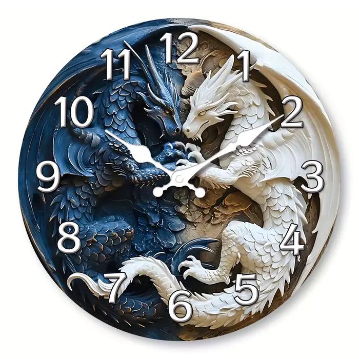 Horloge murale en bois à quartz silencieuse, une chapelle Tai cool, Yin Composer Dragon, design arti
