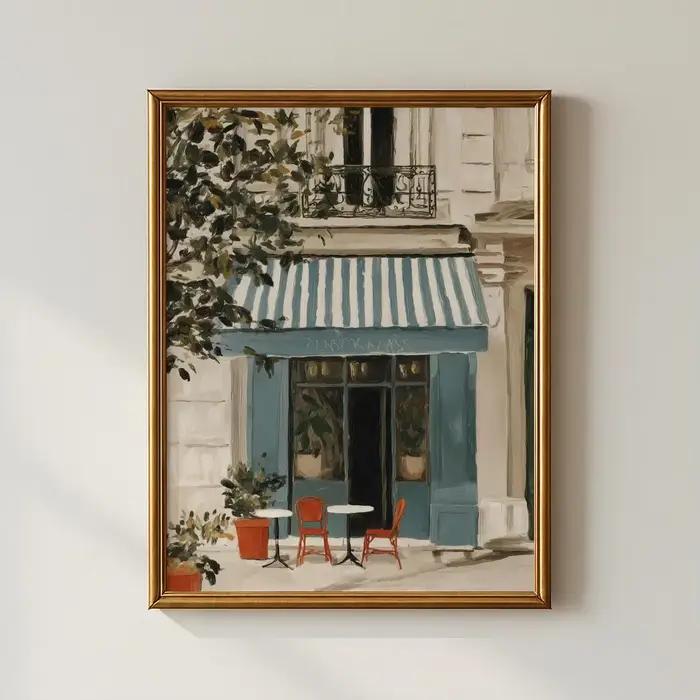 Décoration murale style bistrot français bleu et blanc - Charmant art de rue parisien pour accentuer