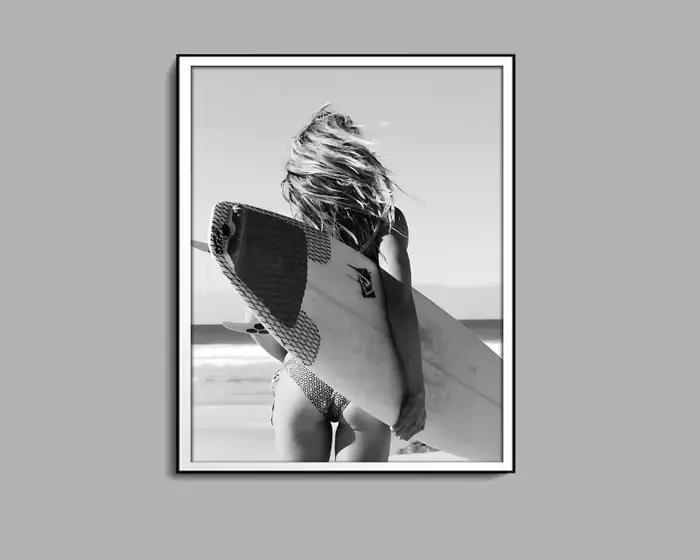 Affiches Vintage Sexy pour femme, Surf en Hawaii, noir et blanc, planche de Surf, impression sur toi