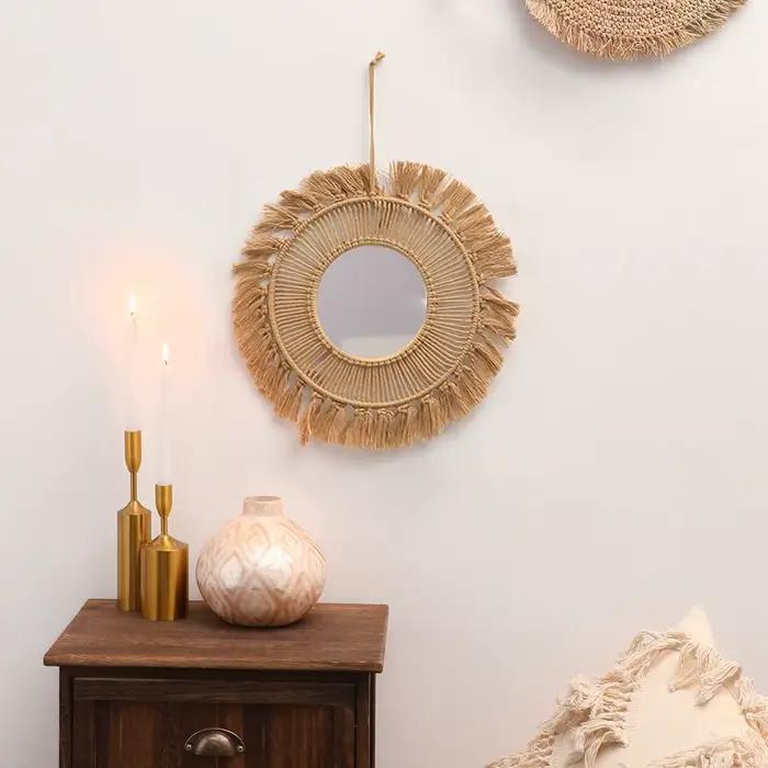 Miroir Mural Créatif en Macramé Tissé à la Main, Style Simple, Rond, Nordique, Décoration de Chambre