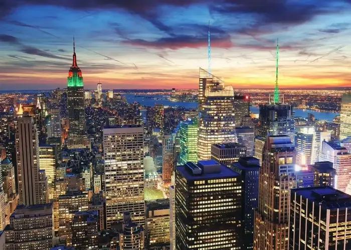 Affiche de construction néon de paysage d'horizon nocturne de ville de New York, peinture sur toile,