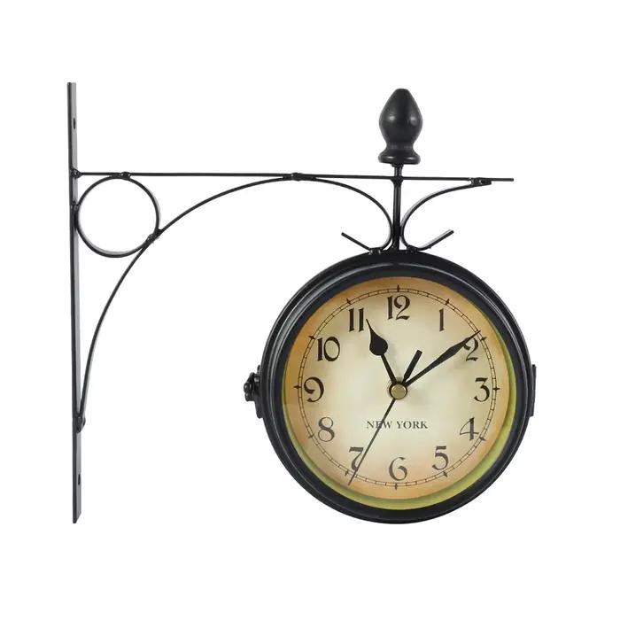 Horloge murale rétro Double face, fonctionne à piles, Station silencieuse, Antique, pour salon, cham