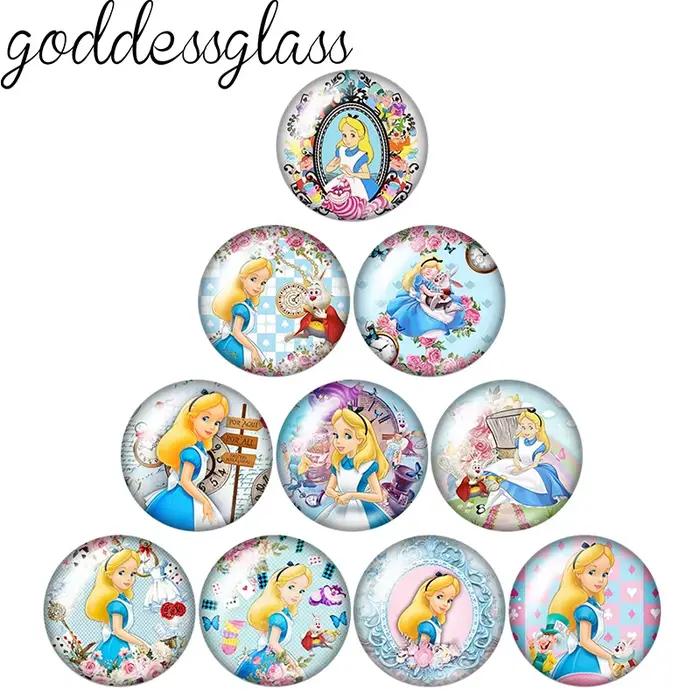 Cabochon en verre photo Alice au pays des merveilles, horloge miroir, lapin, chat, 12mm/18mm/20mm, d