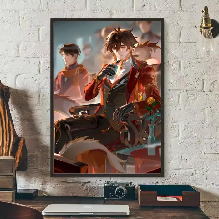 Affiche autocollant auto-jeu adhésif pour Cool bureau maison cinéma théâtre Zhongli mur Art décor ca