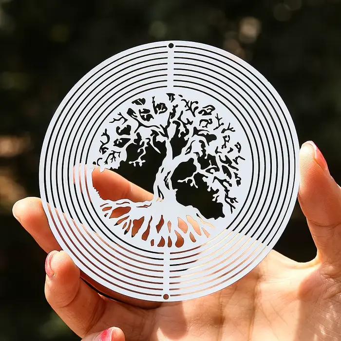 Attrape-vent arbre de vie, pendentif rotatif 3D, effet de lumière fluide, miroir réfléchissant, conc