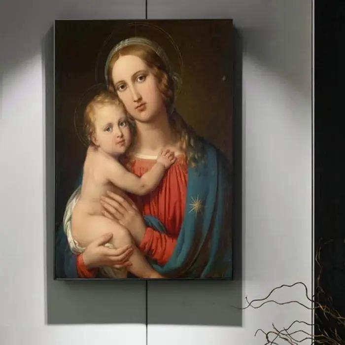 Affiche Murale de la Vierge Marie, Jésus, Décoration de Chambre Nordique, Image pour Salon, Toile d'