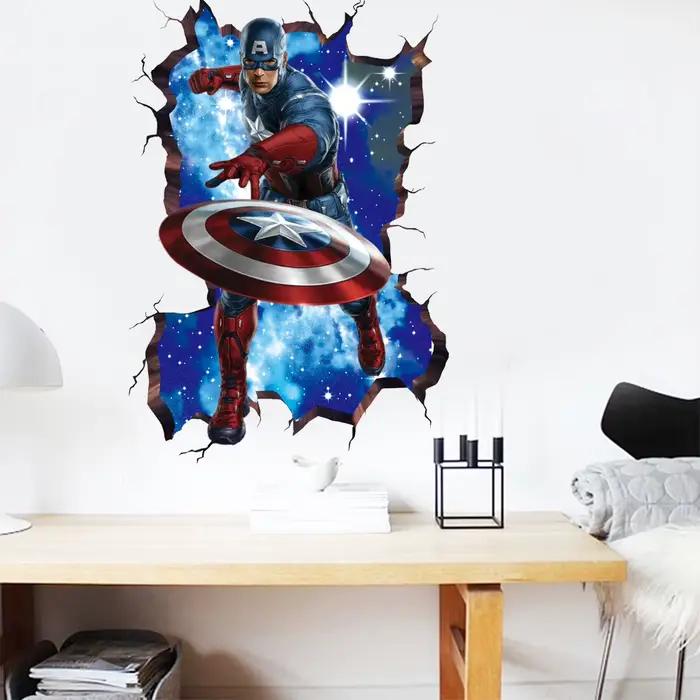 Autocollants muraux de dessin animé 3D Avengers Captain America, décorations de Super héros pour cha