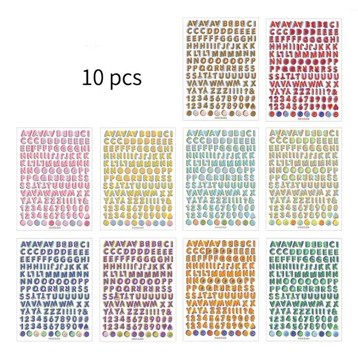 10 feuilles d'autocollants 3D en lettres anglaises, lettres stéréo simples, décorations pour journal