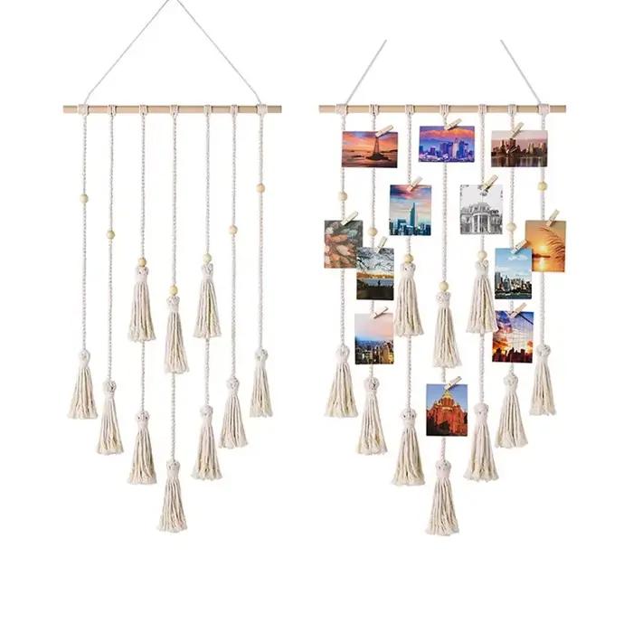 Présentoir de photo mural à pampilles Boho avec 25 clips en bois, support de cadre photo, décoration