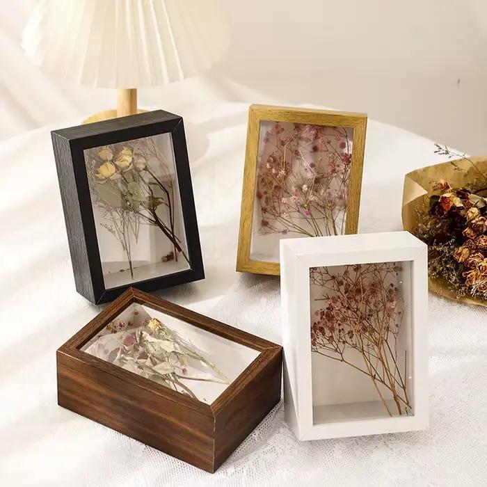 Cadre Photo 3D en bois, porte-échantillon de fleurs séchées, fait à la main, affichage du travail ma
