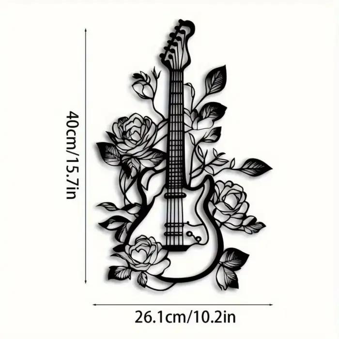 1 pièce, décoration murale en fer forgé pour guitare à fleurs, adaptée au salon, une chambre à couch