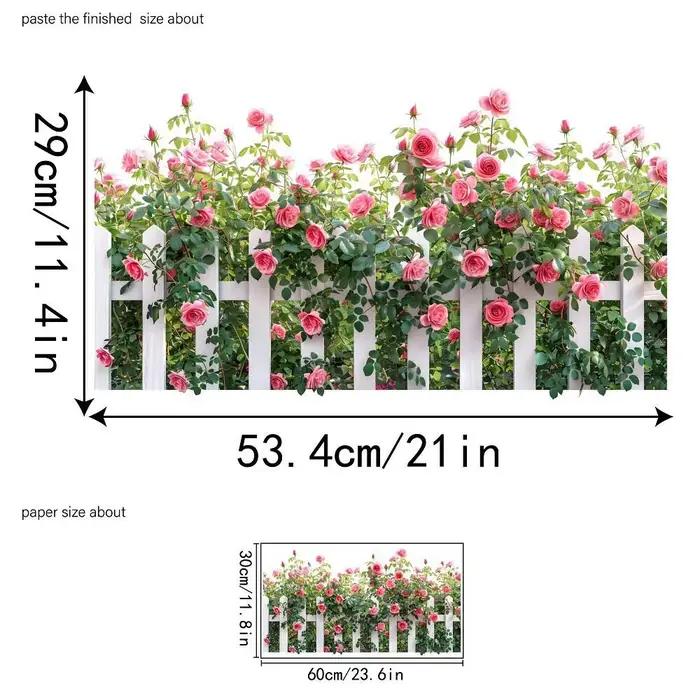Autocollant mural multicolore à motif floral, design de clôture, art mural auto-adhésif, ornement mu