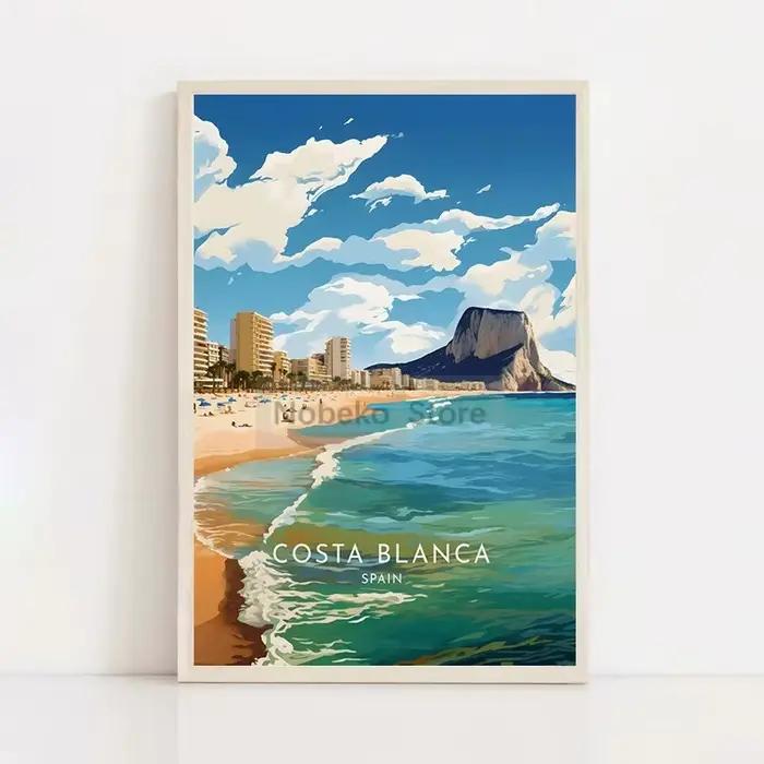 Affiche de voyage d'espagne, Barcelone Malaga Ibiza Ronda Lanzarote, imprimés aquarelle, peinture su