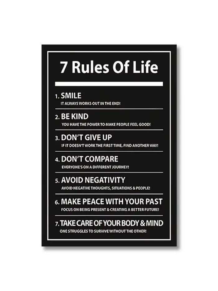 7 règles de vie: lettres inspirantes, imprimés noirs, citation de motivation, affiche en toile pour 