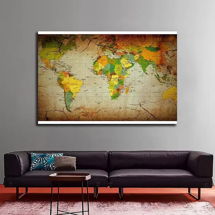 Carte du monde classique en anglais, 225x150cm, tissu Non tissé, grands imprimés d'affiches, décorat