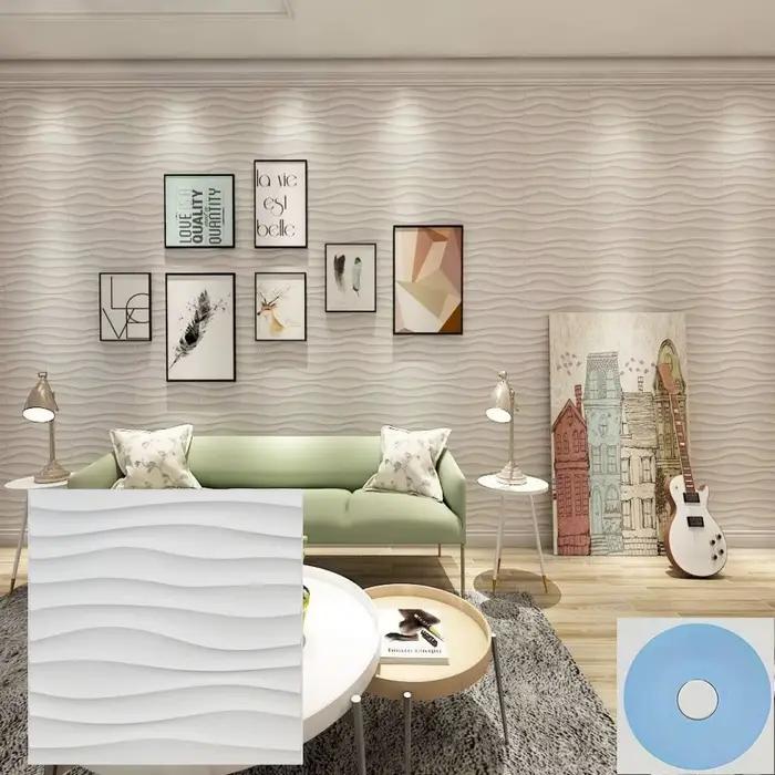 Panneaux Ondulés en PVC pour Décoration Murale Intérieure, Carreaux Muraux 3D Texturés Noirs et Blan