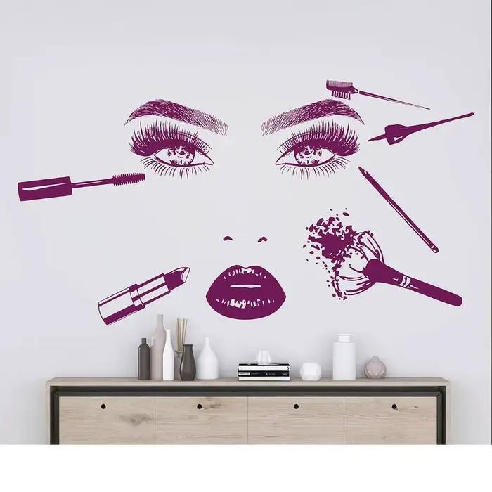 Autocollant mural de maquillage, autocollant mural d'artiste de maquillage, cosmétiques, rouge à lèv
