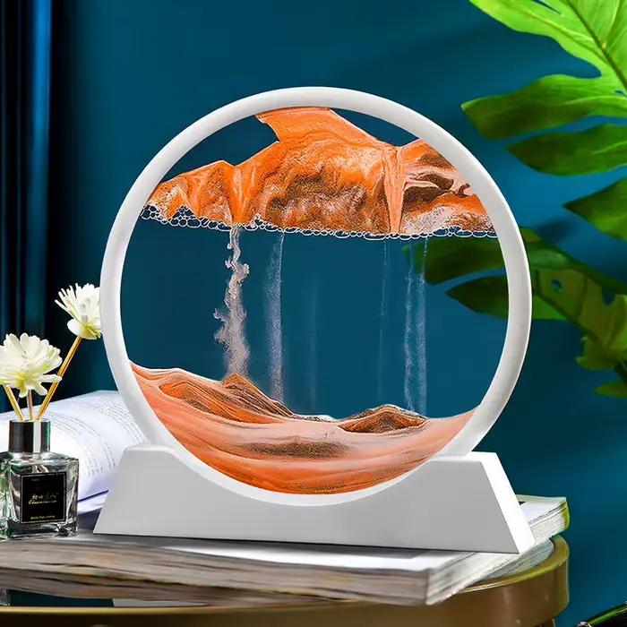 Tableau d'art de sable mobile 3D de 12 pouces, verre rond, paysage de sable océan, sablier, artisana