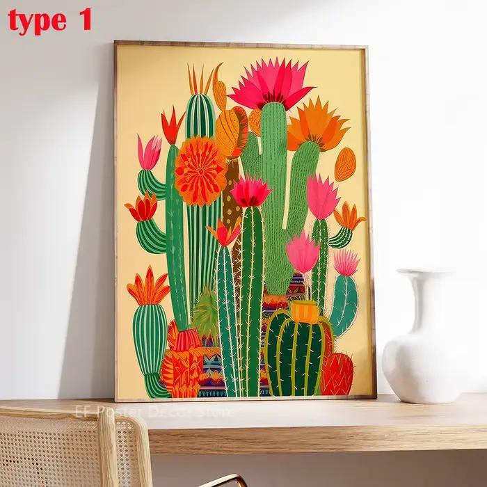 Affiche de Cactus mexicain Vintage, imprimés esthétiques floraux, œuvre d'art colorée pour salle, ma