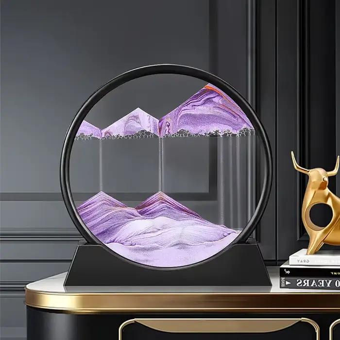 Tableau d'art de sable en mouvement 3D, verre rond, paysage de sable de mer profonde, sablier, artis