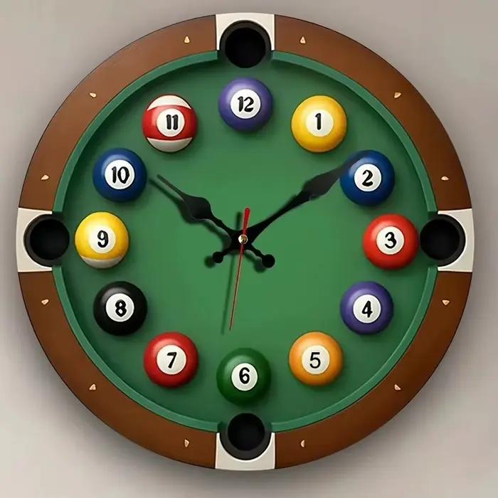 Horloge murale silencieuse en bois de style rétro - Décoration créative pour salle de jeux avec bill