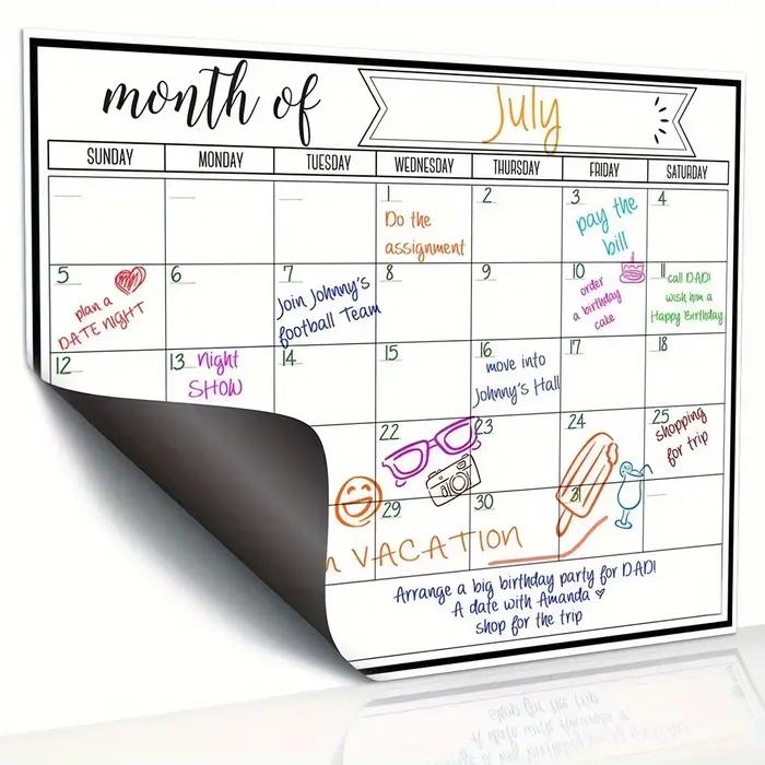 Calendrier magnétique pour réfrigérateur – Support magnétique puissant, Surface effaçable à sec liss