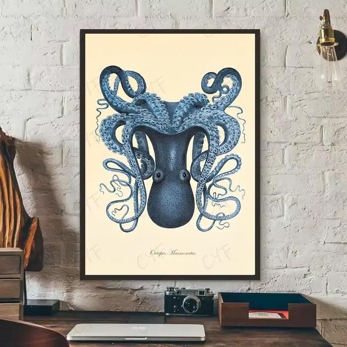 Affiche de creature de mer bleue, creature de corail, mur collant d'art HD, étanche, décoration esth