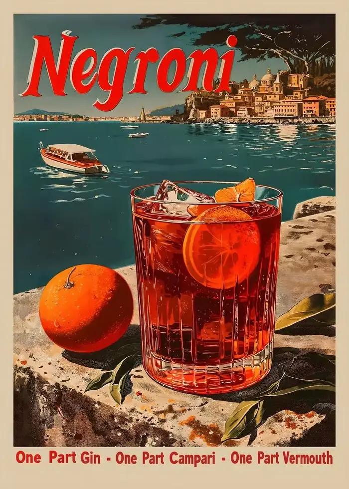 Vintage vin Martini Negroni Martini Cocktail affiche Bar mur rétro toile peinture vin peinture Club 