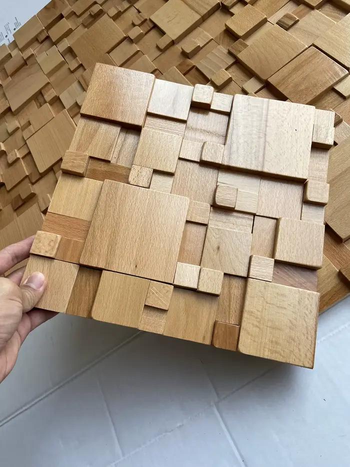 Panneaux muraux acoustiques de luxe, mosaïque de noyer en hêtre massif auto-installant pour salon, d