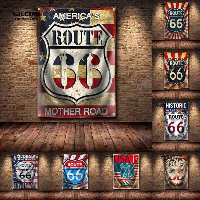 America's Route 66 US Mother Road rétro bannière drapeau affiche mur Art décoration AD Vintage signe homme grotte Garage Pub Club Bar