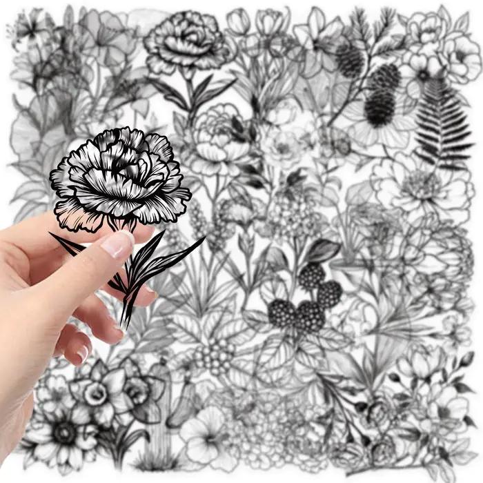 Autocollants à motifs de plantes noires et blanches
