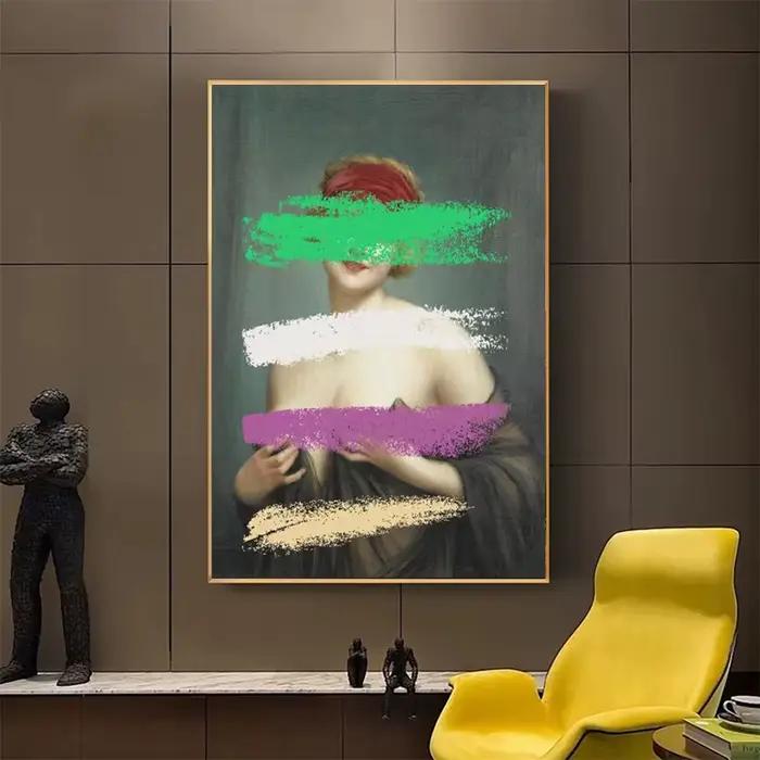 Figurine vintage classique femme nue peinture à l'huile abstraite sur toile affiches d'art murales et imprimés photos décoration de salon