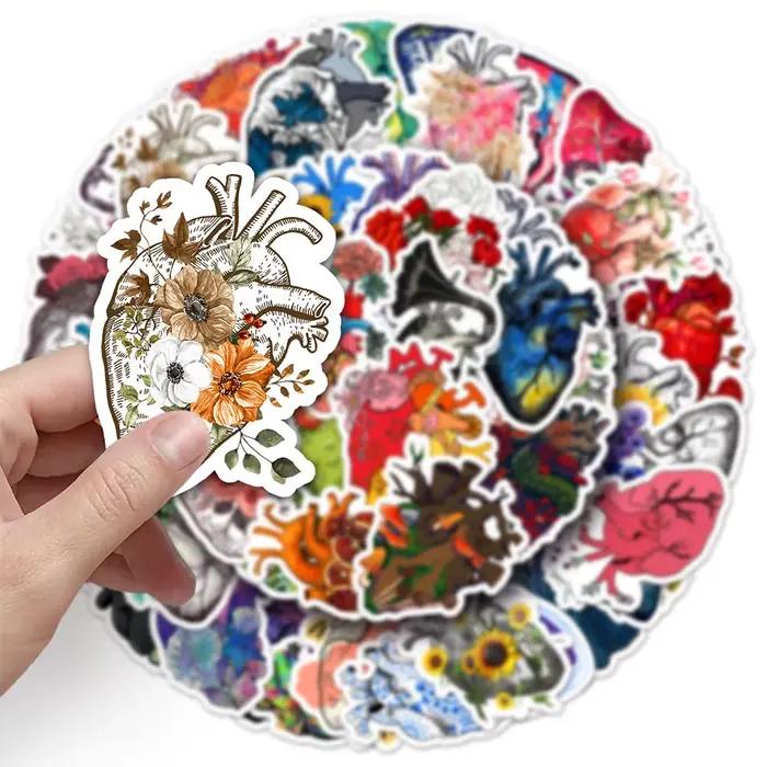 Lot de 10/30/50 Pièces d'Autocollants Imperméables en Forme de Cœur, Dessin Animé, Graffiti, Décoration Créative Personnalisée, Tasse d'Eau, Étui de Téléphone, Planche à Roulettes