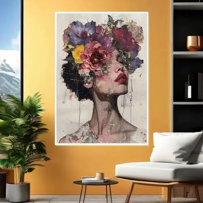 Affiche imprimée de Portrait de femme florale