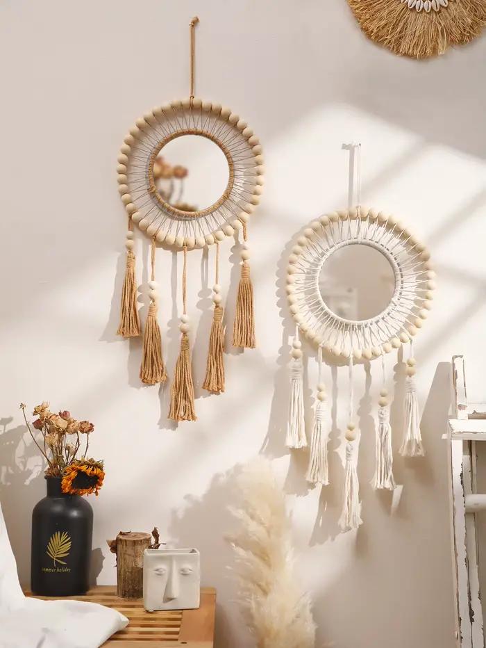Miroirs décoratifs en perles de bois tissées à la main