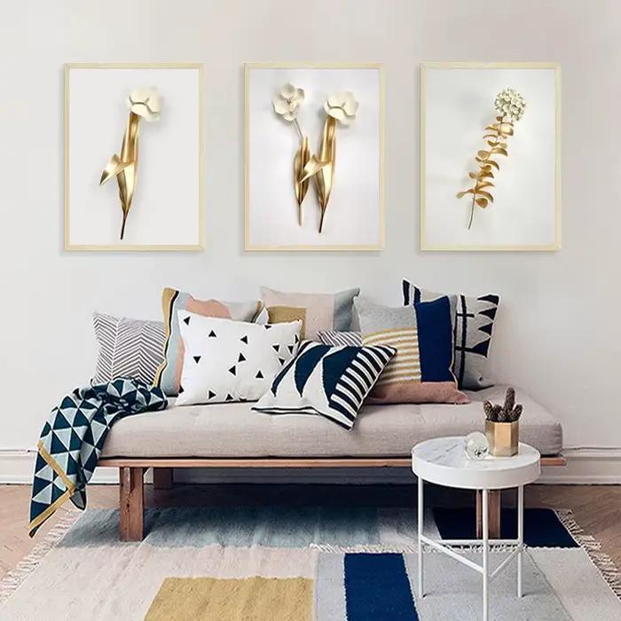 Faux cadre 3D or blanc fleur autocollant Mural salon canapé fond décoration papier peint pour chambre décor amovible