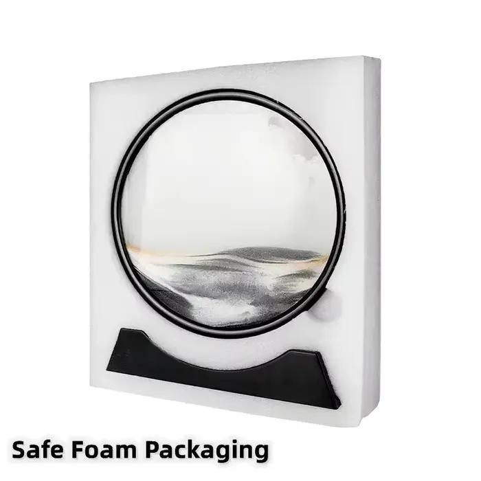 Tableau d'art en sable mouvant 3D rond en verre