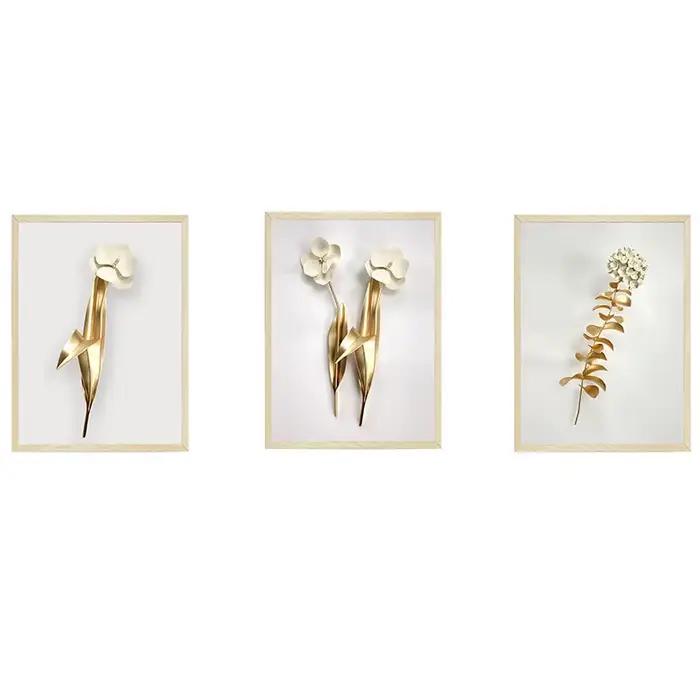 Faux cadre 3D or blanc fleur autocollant Mural salon canapé fond décoration papier peint pour chambre décor amovible