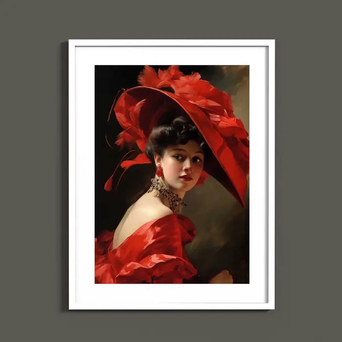 Affiche de Portrait de femme Vintage élégante en grand chapeau