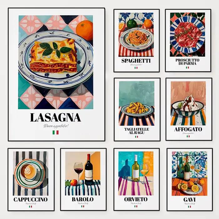 Affiche colorée de nourriture italienne
