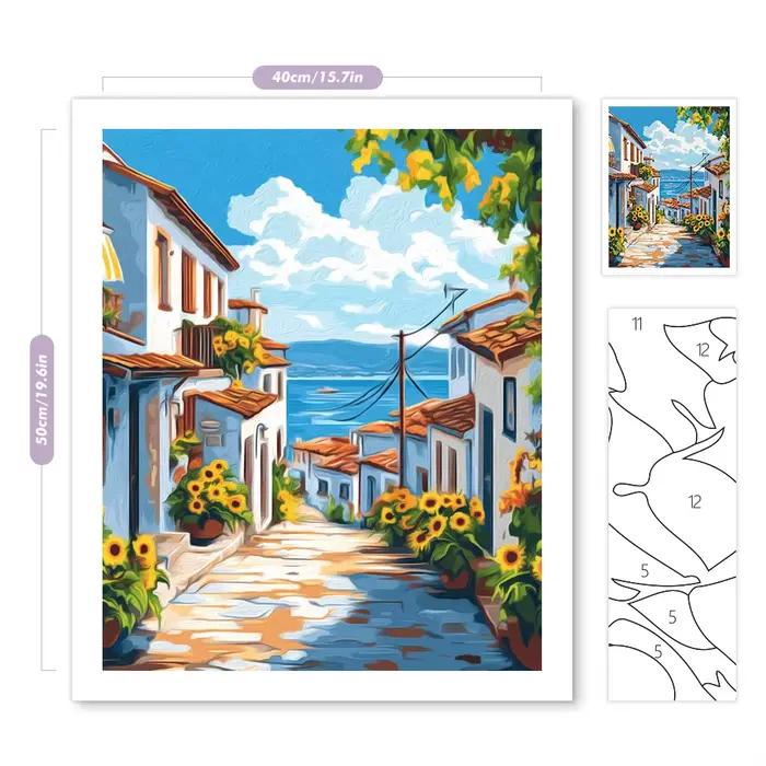 Peinture par numéros de paysage de ville de bord de mer