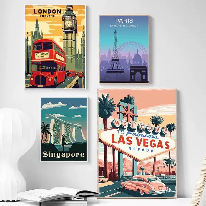 Affiches de scène de rue de paysage urbain rétro vibrant