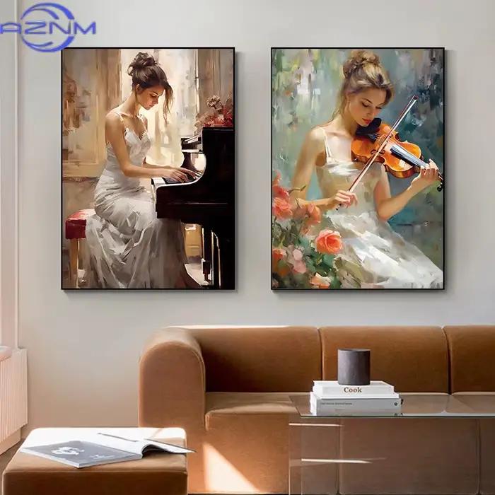 AZNM Impression sur toile de peinture à l'huile vintage élégante représentant une femme