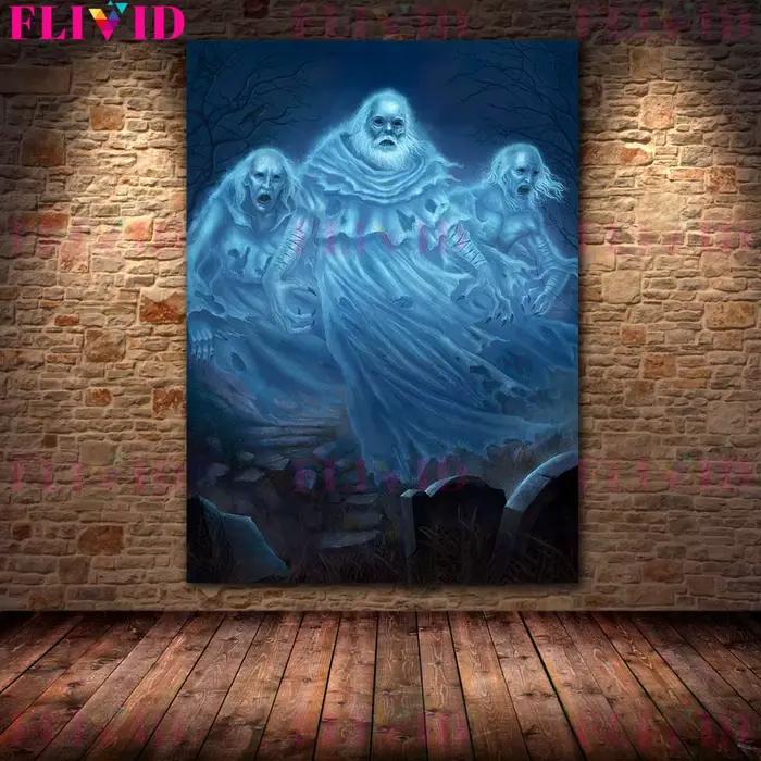 Toile d'art mural Vintage Ghost Town et cimetière, peinture de la vie quotidienne des fantômes, affiche d'art et décoration de maison imprimée