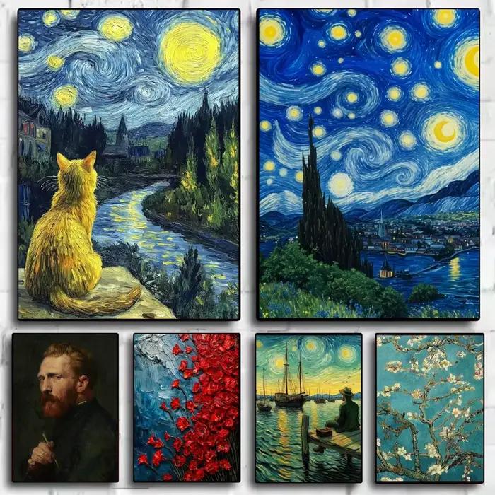 Peintures célèbres Vincent Willem van Gogh affiche HD art mur collant étanche maison salon chambre bar décoration esthétique