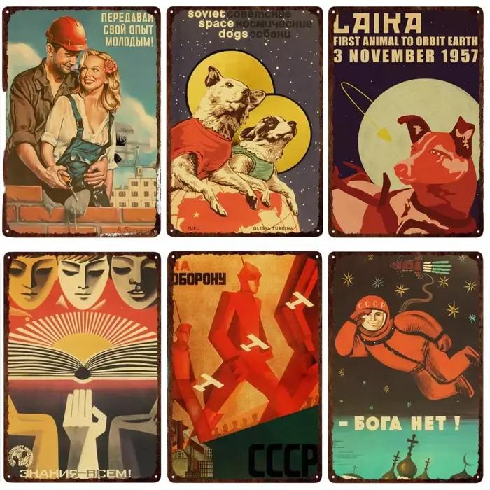 Vintage Russian Propaganda The Space Race Aluminium Signs Poster